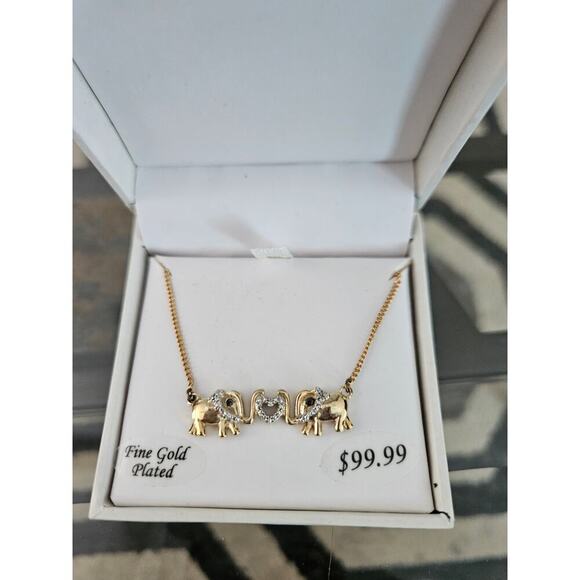 Women's 18"  1/10 CTTW Diamond Elephant Heart Necklace Gold Over Sterling - Picture 2 of 2